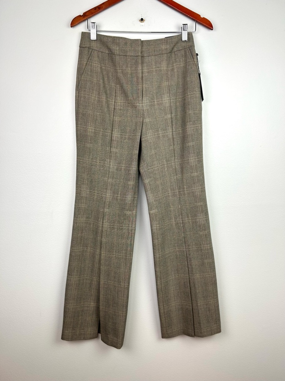 Kenneth Cole split hem high rise flare leg plaid pants tailored fit size 2 NWT